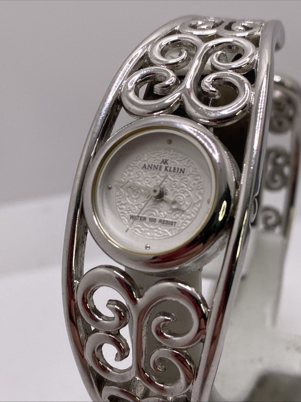 Anne Klein Womens Silver Tone Cuff Bangle Watch New Battery